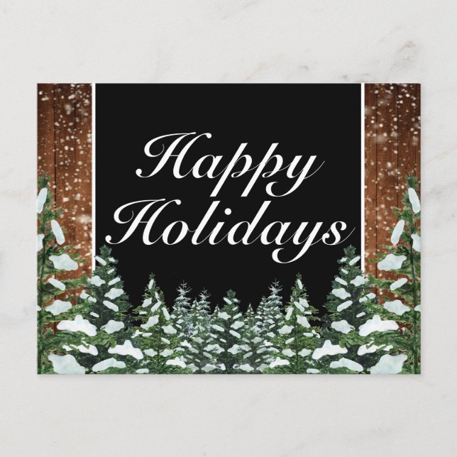 Black Snowy Wood & Forest Glad helg Hälsning Meddelande Vykort (Framsida)