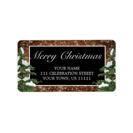 Black Snowy Wood & Forest God jul Adress Adressetikett