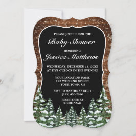 Black Snowy Wood & Forest Gräs Baby Shower Inbjudningar