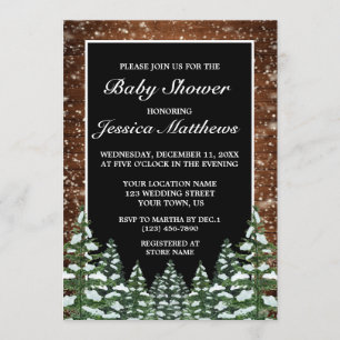 Black Snowy Wood & Forest Gräs Baby Shower Inbjudningar