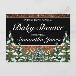 Black Snowy Wood & Forest Gräs Baby Shower Meddelande Vykort