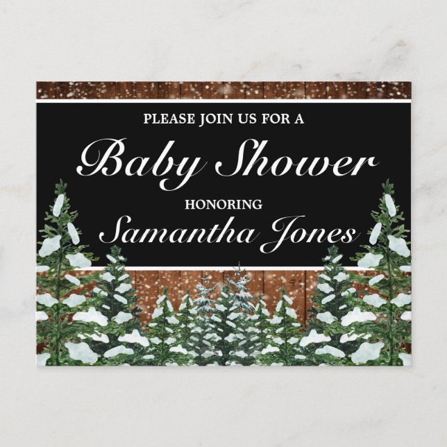Black Snowy Wood & Forest Gräs Baby Shower Meddelande Vykort (Framsida)