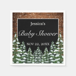 Black Snowy Wood & Forest Gräs Baby Shower Pappersservett