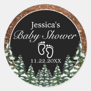 Black Snowy Wood & Forest Gräs Baby Shower Runt Klistermärke