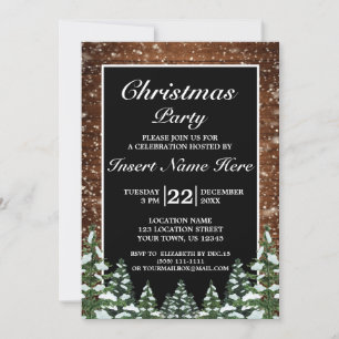 Black Snowy Wood Forest Gräs God jul Party Inbjudningar