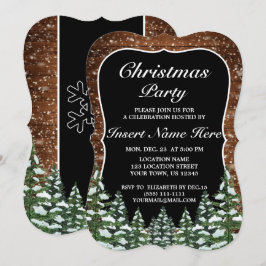 Black Snowy Wood Forest Gräs God jul Party Inbjudningar