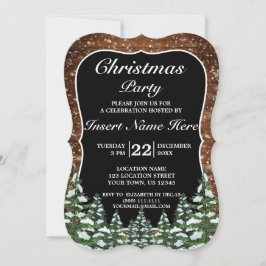 Black Snowy Wood Forest Gräs God jul Party Inbjudningar