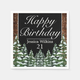 Black Snowy Wood & Forest Gräs Grattis på födelsed Pappersservett
