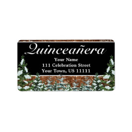Black Snowy Wood & Forest Gräs Quinceañera Adress Adressetikett