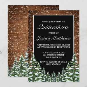Black Snowy Wood & Forest Gräs Quinceañera Inbjudningar