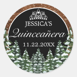 Black Snowy Wood & Forest Gräs Tiara Quinceanera Runt Klistermärke