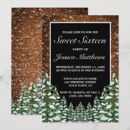 Black Snowy Wood & Forest Gräs Tiara Sweet 16 Inbjudningar