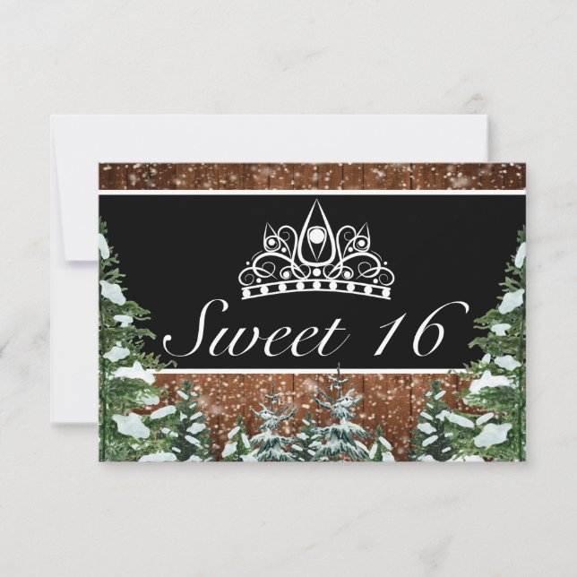 Black Snowy Wood & Forest Gräs Tiara Sweet 16 OSA Kort (Framsida)