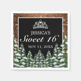 Black Snowy Wood & Forest Gräs Tiara Sweet 16 Pappersservett