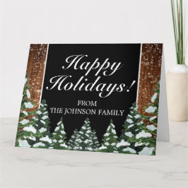 Black Snowy Wood & Forest Helgdag Folded Hälsning Kort