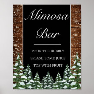 Black Snowy Wood & Forest Mimosa Pub Bröllop Sign Poster