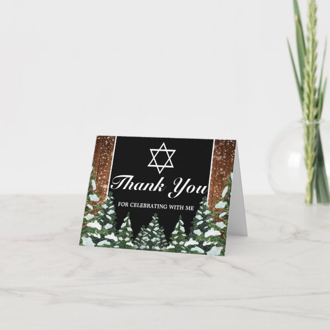Black Snowy Wood Forest Pub Bat mitzvah Tack Kort (Framsida)