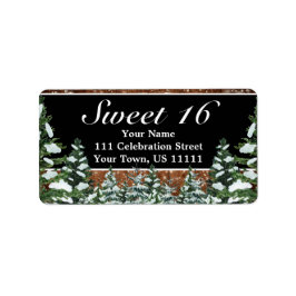 Black Snowy Wood & Forest Rural Sweet 16 Adress Adressetikett