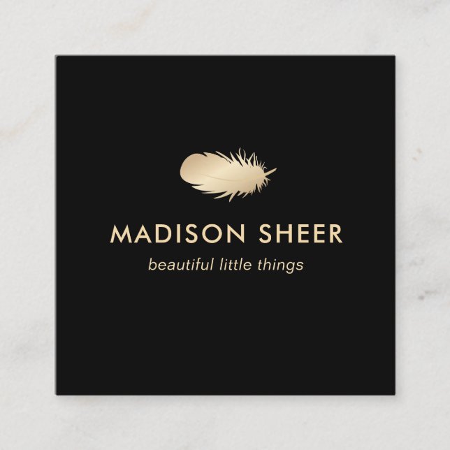 Black Snyggt Guld Feather Fyrkantigt Visitkort (Framsida)