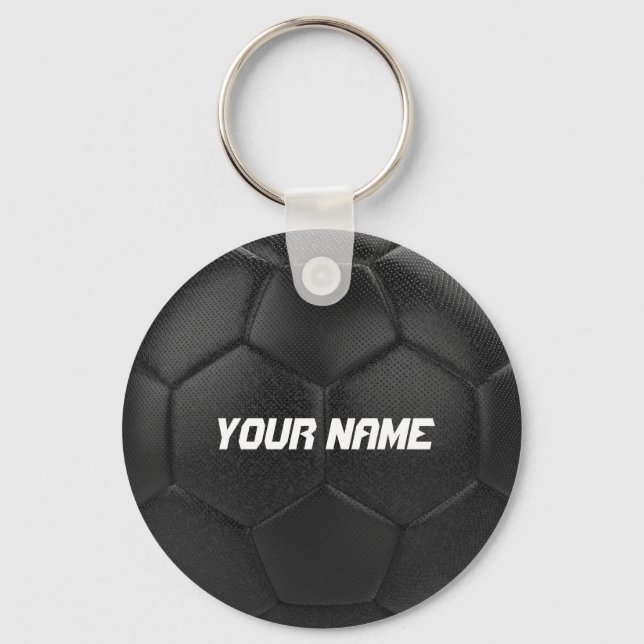 Black Soccer Ball Personlig Namn Nyckelring (Framsida)