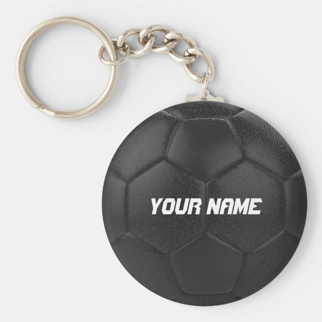 Black Soccer Ball Personlig Namn Nyckelring (Framsidan)