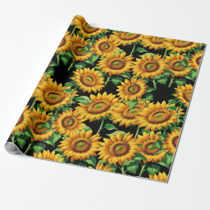Black Solros Blommigt Cottagecore Mönster Presentpapper