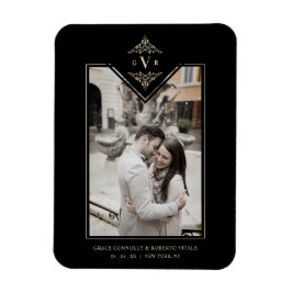 Black Sophisticate Flourish Chic Golden Initialer Magnet