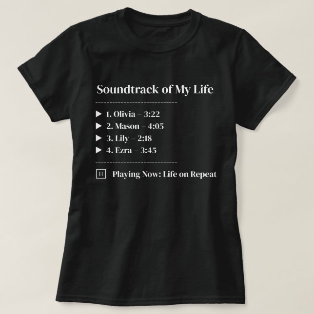 Black Soundtrack i min familj Life Kids Namn T Shirt (Design framsida)