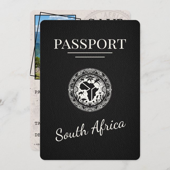 Black South Afrika Passport Spara Datumet (Fram/baksida)