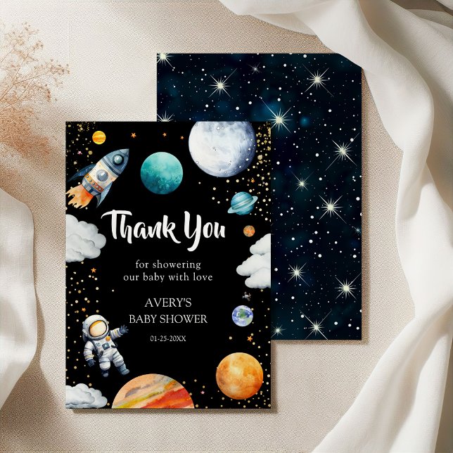 Black Space Rocket Thank You Card Baby Boy Shower Tack Kort (Skapare uppladdad)