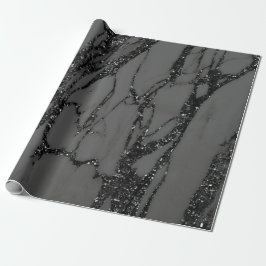 Black Spark Graphite Glitter Marble Stone Lux Gråt Presentpapper