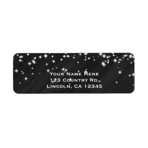 Black & Sparkle Stars Elegant Glamour Inbjudan Returadress Etikett