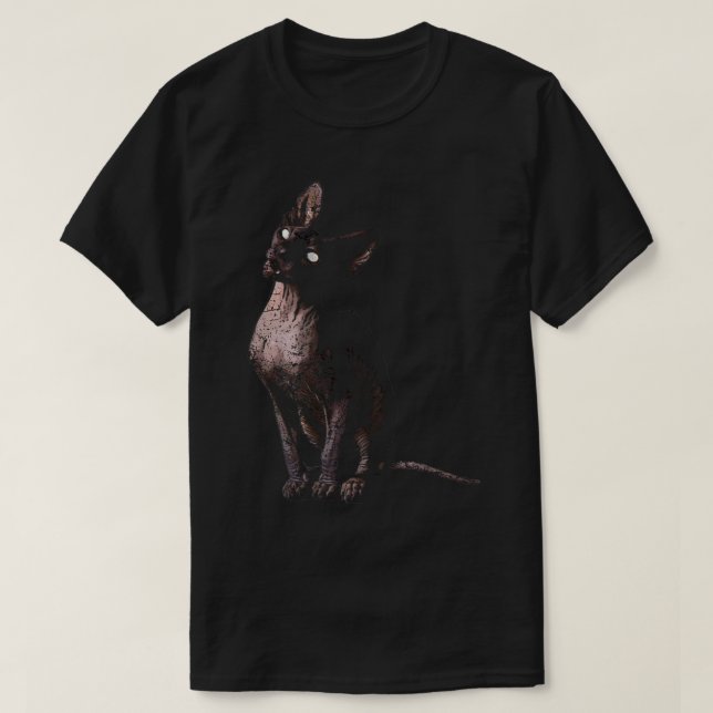 Black Sphynx Cat Goth and Death Metal  T Shirt (Design framsida)