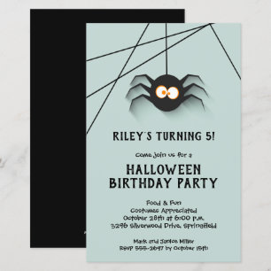 Black Spider Kids Halloween Birthday-inbjudningar