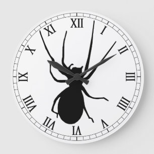 Black Spider Round Roman Numerals Clock Stor Klocka