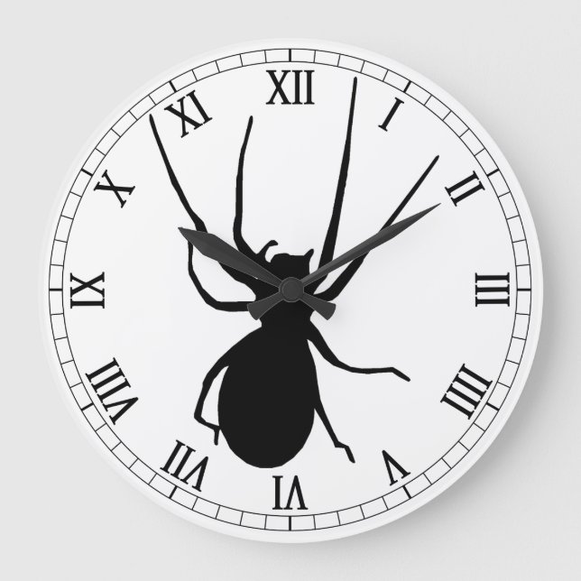 Black Spider Round Roman Numerals Clock Stor Klocka (Framsida)