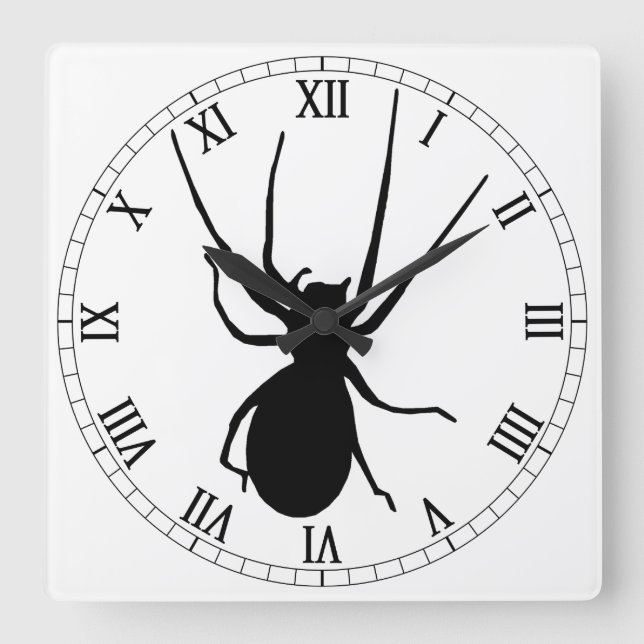 Black Spider Square Roman Numerals Clock Fyrkantig Klocka (Framsida)