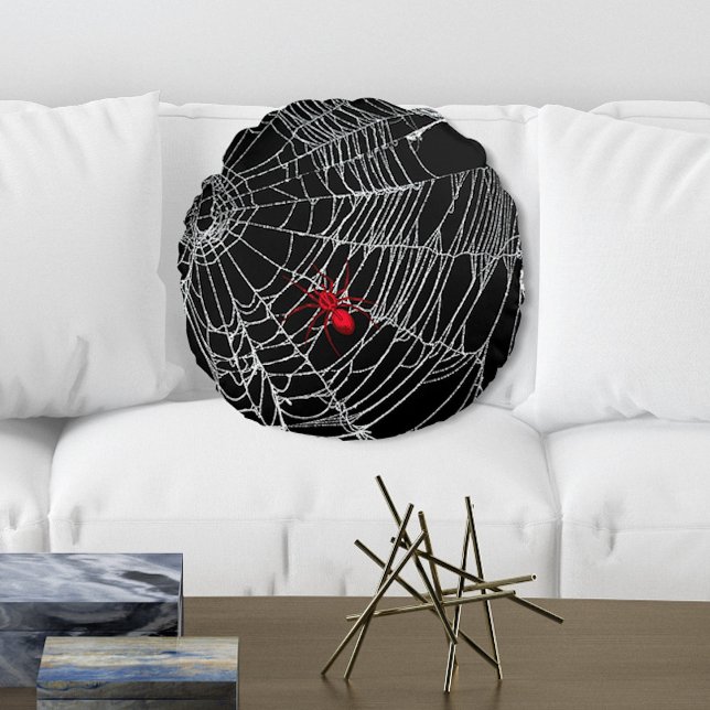 Black Spindelnät Goth Grunge Halloween Creepy Rund Kudde (Skapare uppladdad)
