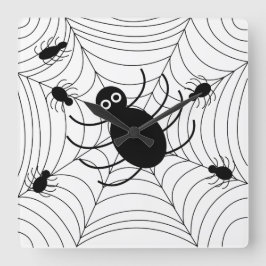 Black Spindelnät Halloween Fyrkantig Klocka