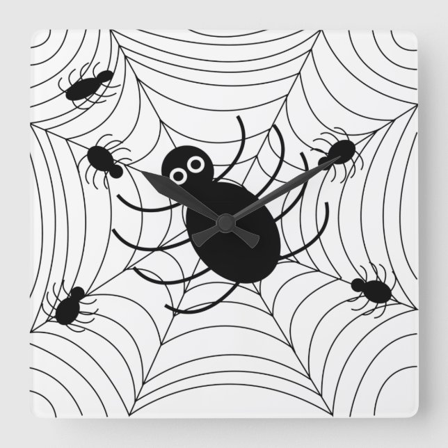 Black Spindelnät Halloween Fyrkantig Klocka (Framsida)