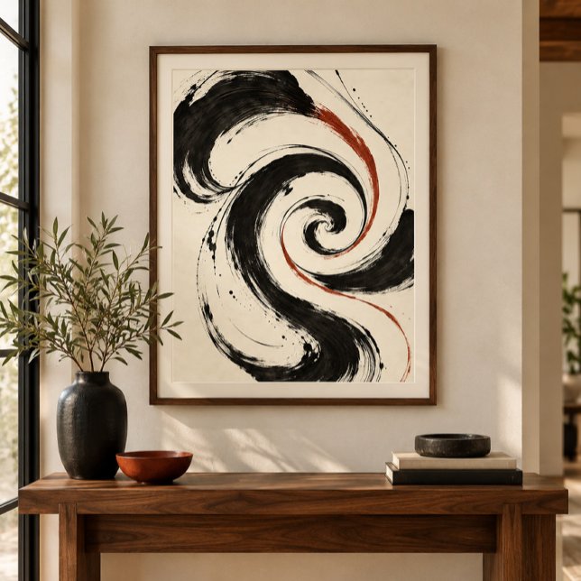 Bläck Spiral Fuga Konsttryck Poster (Styled display of Ink Spiral Fugue Art Print. Frame, mat and furnishings shown for illustration; select framing options separately.)