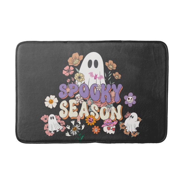 Black Spooktacular Cute Ghost Halloween Bath Mat Badrumsmatta (Framsidan)