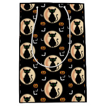 Black Spooky cat grönt ögon med måne Halloween