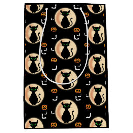 Black Spooky cat grönt ögon med måne Halloween