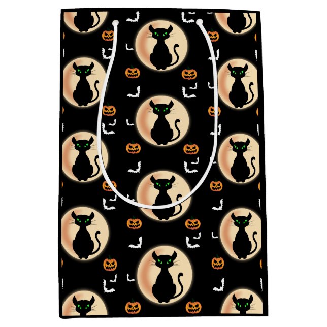 Black Spooky cat grönt ögon med måne Halloween (Framsidan)