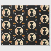 Black Spooky cat grönt ögon med måne Halloween