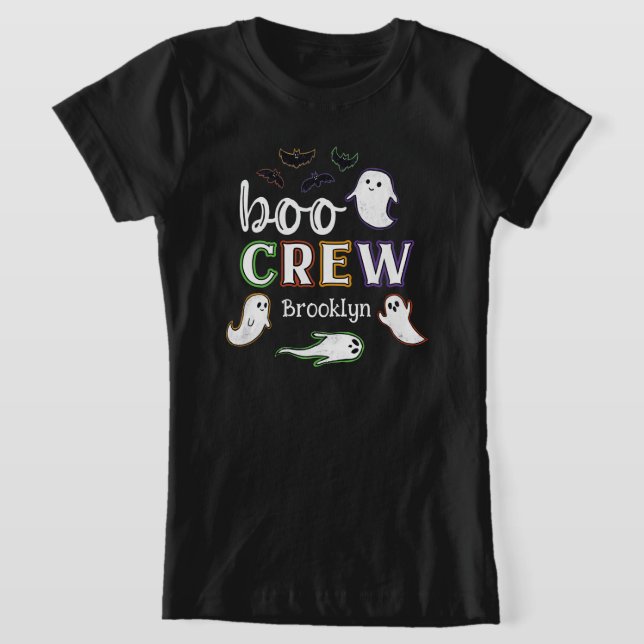 Black Spooky Fladdermus & Spöken Halloween Boo Cre T Shirt (Laydown)
