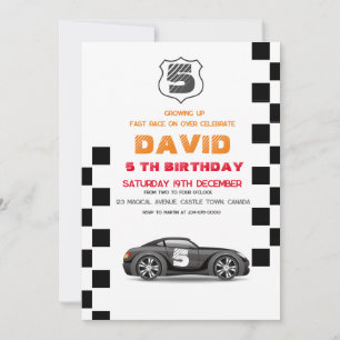 Black Sport Car Leksak Cars 5th Boy Birthday Inbjudningar