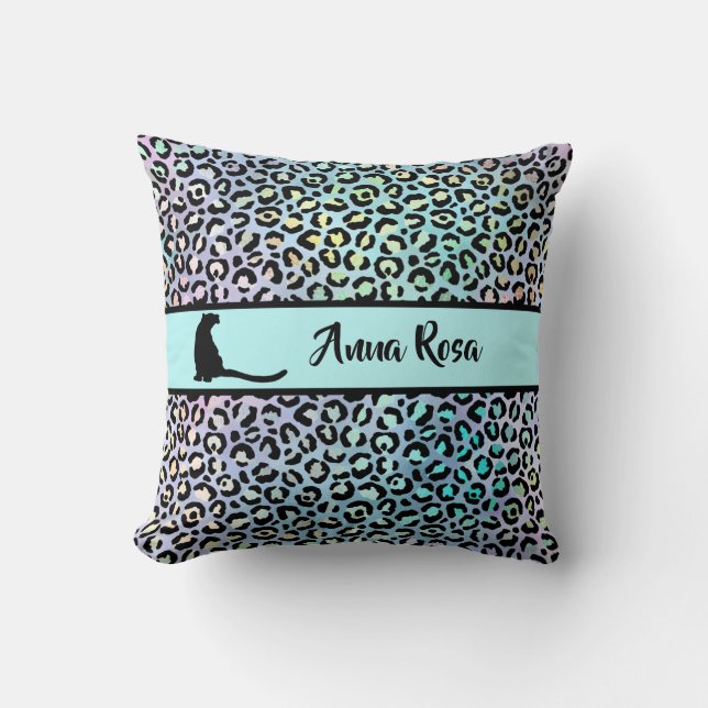 *~* Black Spots - Leopard Rainbow Animal Mönster  Kudde (Framsida)