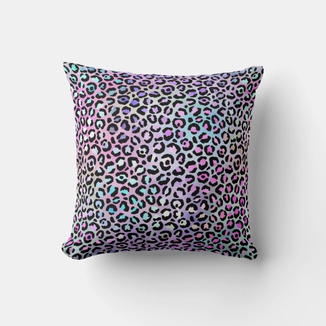 *~* Black Spots Leopard Rainbow Animal Print Kudde (Framsida)